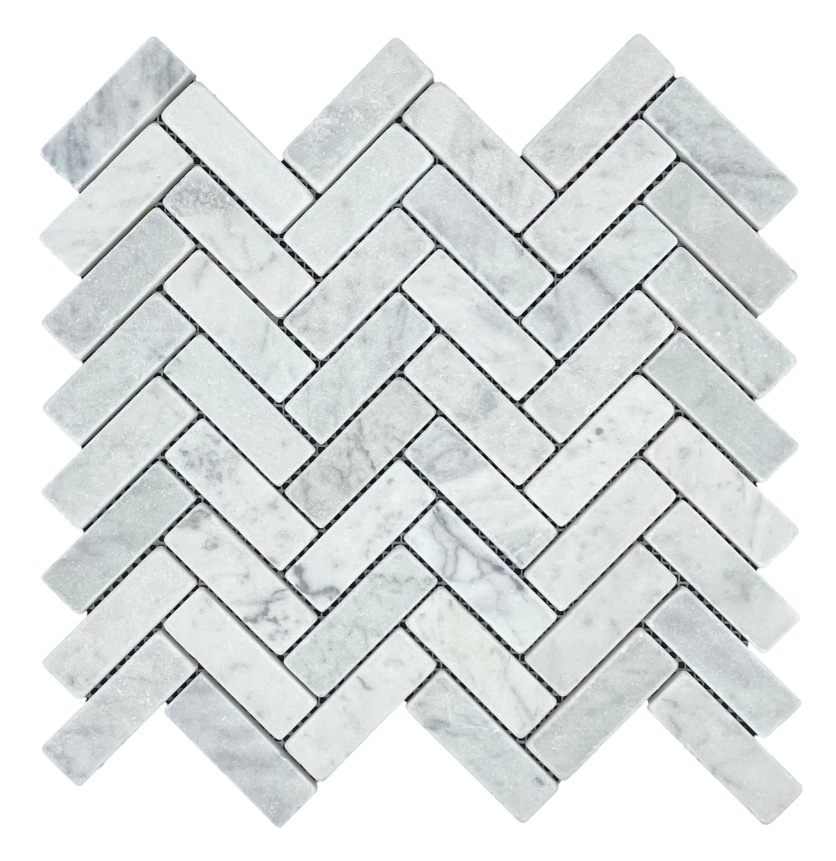 Carrara Herringbone Marble Mosaic | Tumbled & Honed Natural Stone