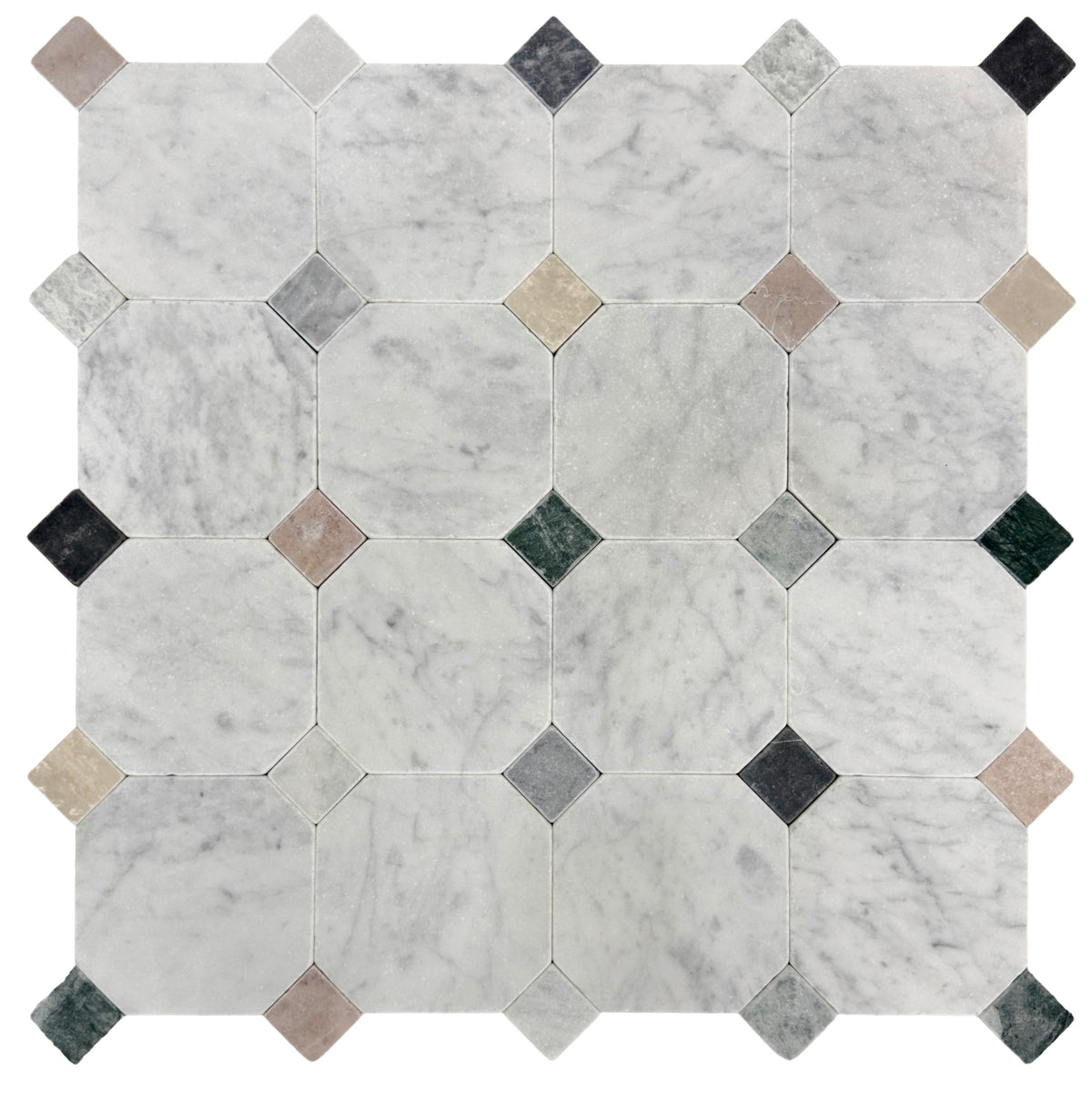 Carrara Octagon Marble Tile & Mosaic | Tumbled & Honed Natural Stone
