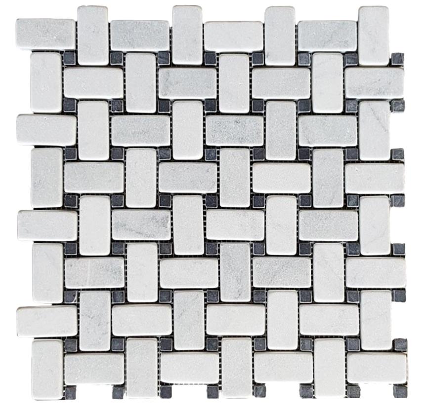 Carrara Basketweave Marble Mosaic | Tumbled & Honed Natural Stone