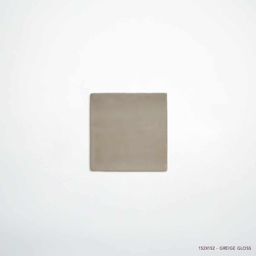 MANO Handmade Look Ceramic Tiles for Bathrooms & Kitchens in Greige, Gloss finish