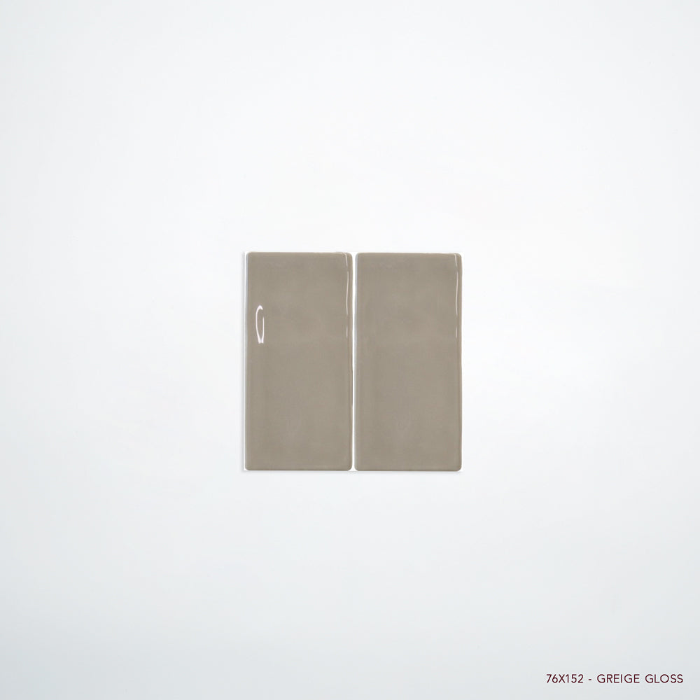 MANO Handmade Look Ceramic Tiles for Bathrooms & Kitchens in Greige, Gloss finish