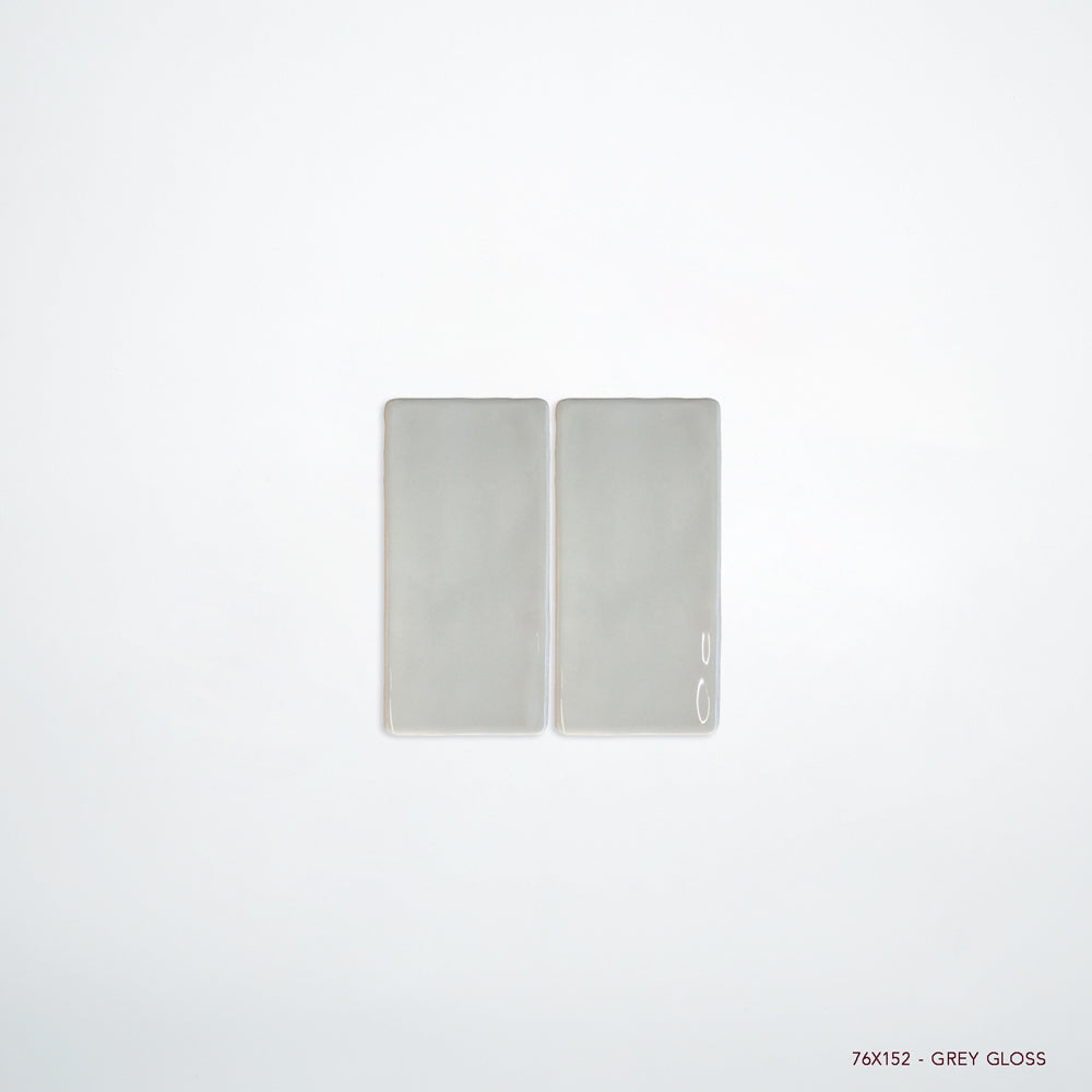 MANO Handmade Look Ceramic Tiles for Bathrooms & Kitchens in Grey, Gloss finish