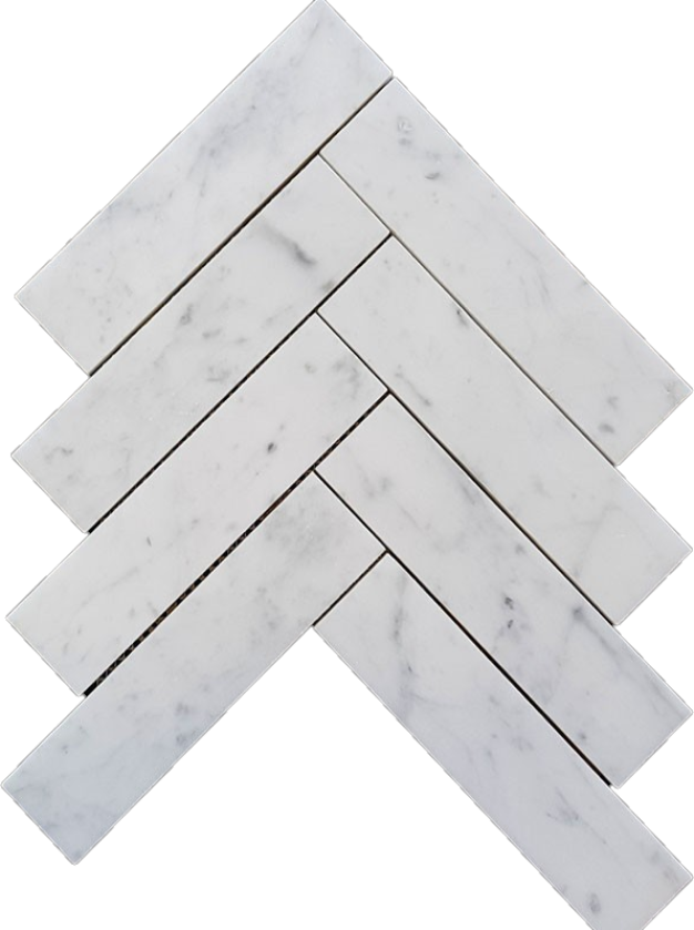 Carrara Herringbone Marble Mosaic | Tumbled & Honed Natural Stone