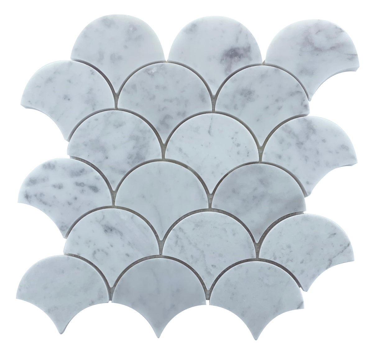 Carrara Fish Scale Marble Mosaic | Tumbled & Honed Natural Stone