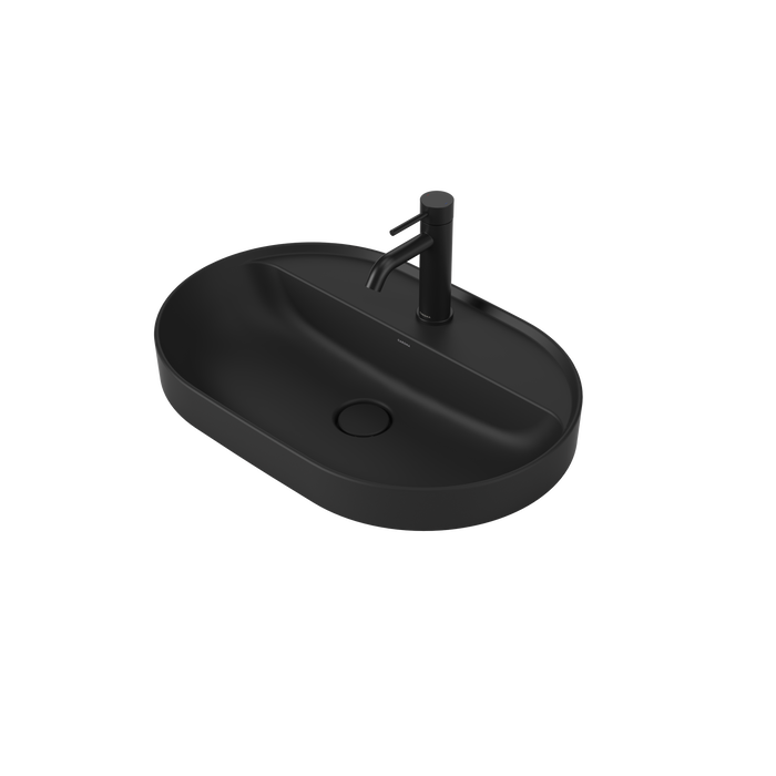Liano II 600mm Pill Inset Basin with Tap Landing - 1 Tap Hole in Matte Black | Caroma #Colour_Matte Black