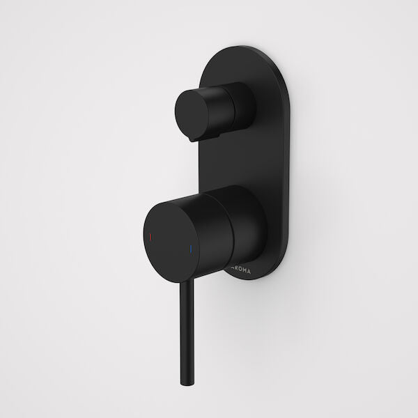 Liano II Bath/Shower Mixer With Diverter - Rounded Cover Plate in Matte Black | Caroma #Colour_Matte Black