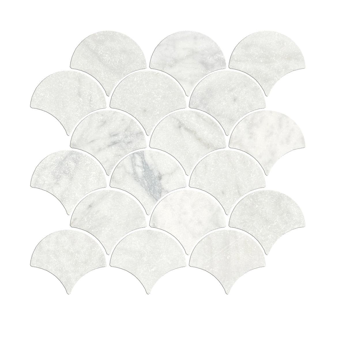 Carrara Fish Scale Marble Mosaic | Tumbled & Honed Natural Stone