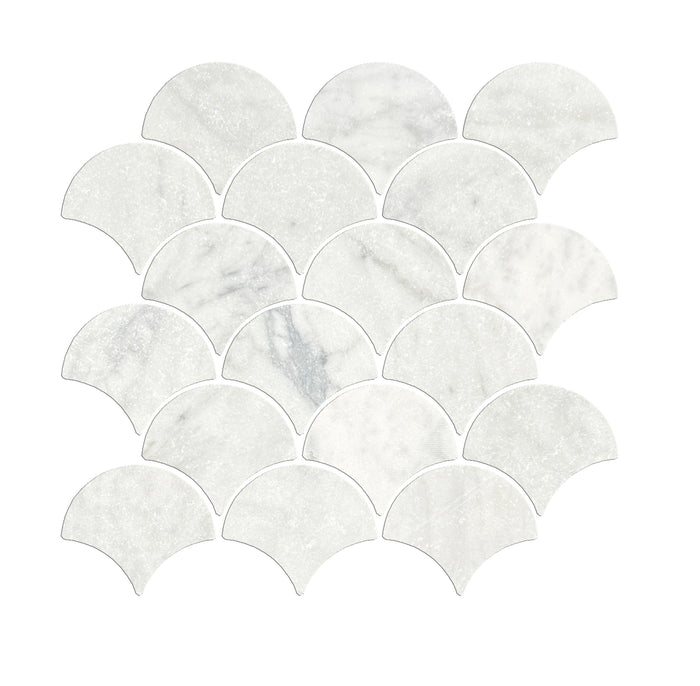 Carrara Fish Scale Marble Mosaic | Tumbled & Honed Natural Stone