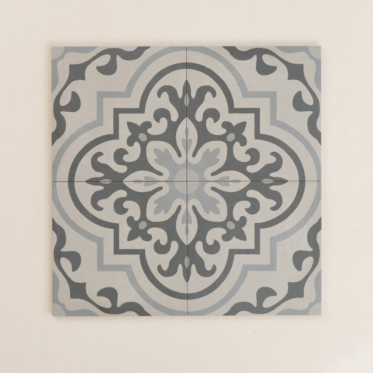 Italian D Segni Series Floor & Wall Patterned Tile in Tappeto 8 Grigio Decor, Matt finish