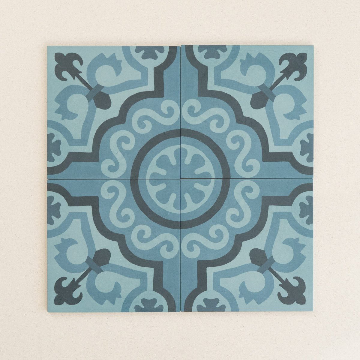 Italian D Segni Series Floor & Wall Patterned Tile in Tappeto 2 Azzurro Decor, Matt finish