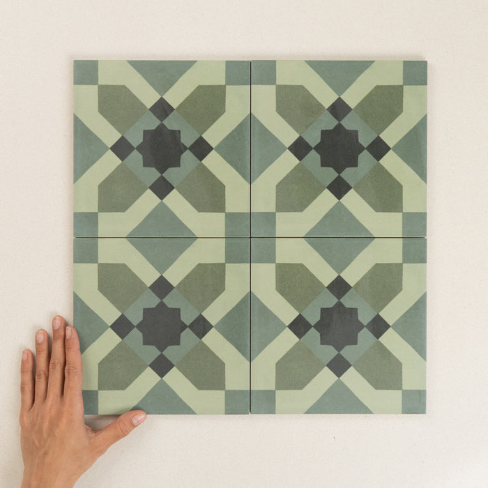 Italian D Segni Series Floor & Wall Patterned Tile in Tappeto 10 Carbone Decor, Tappeto 6 Terra Decor, Tappeto 4 Verde Decor, Tappeto 2 Azzurro Decor, Tappeto 11 Osso Decor, Tappeto 12 Osso Decor & Tappeto 8 Grigio Decor, Matt finish