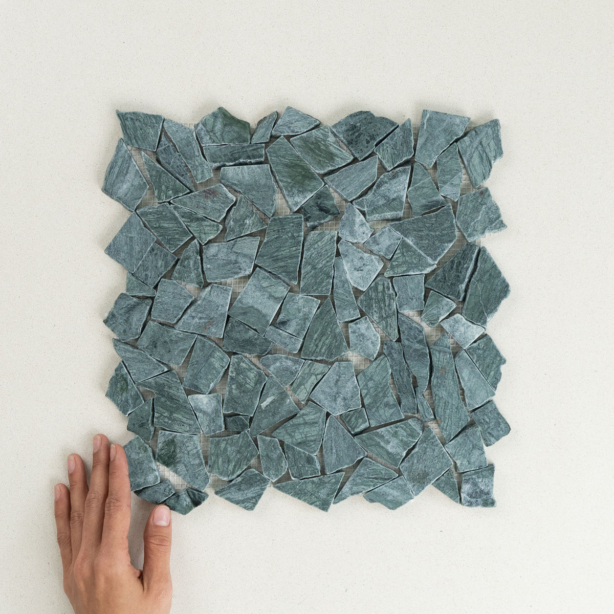 Verde Crazy Pave Marble Mosaic | Tumbled Natural Stone