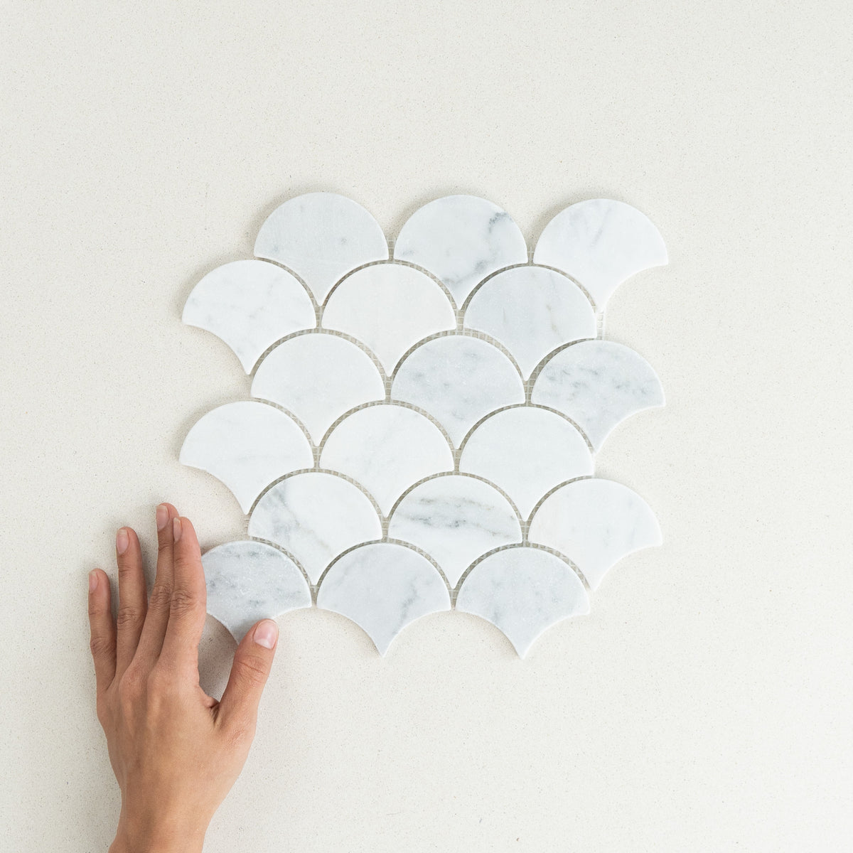 Carrara Fish Scale Marble Mosaic | Tumbled & Honed Natural Stone