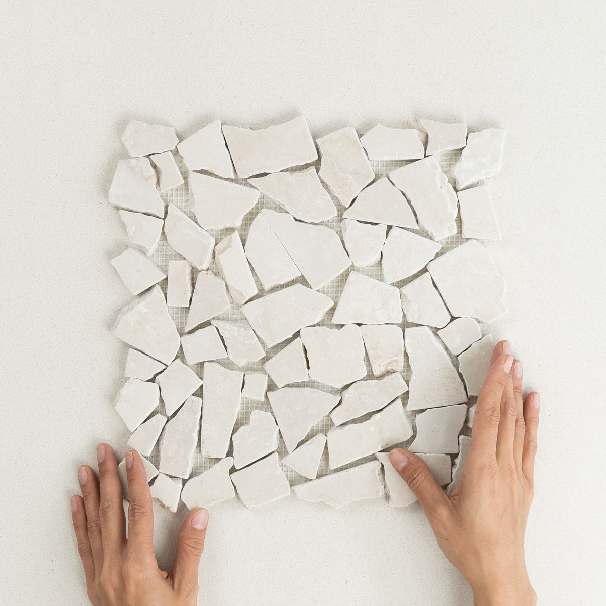 Botticino Crazy Pave Marble Mosaic | Tumbled Natural Stone