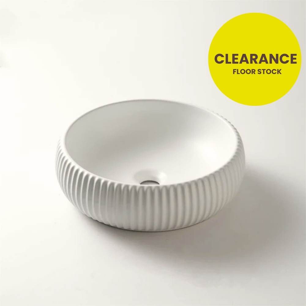 Claya Round Fluted Above Gloss Counter Basin – Floor Stock