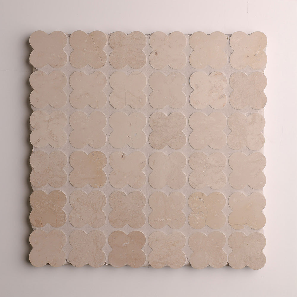 Alhambra Flower Botticino Marble Mosaic 49 mm