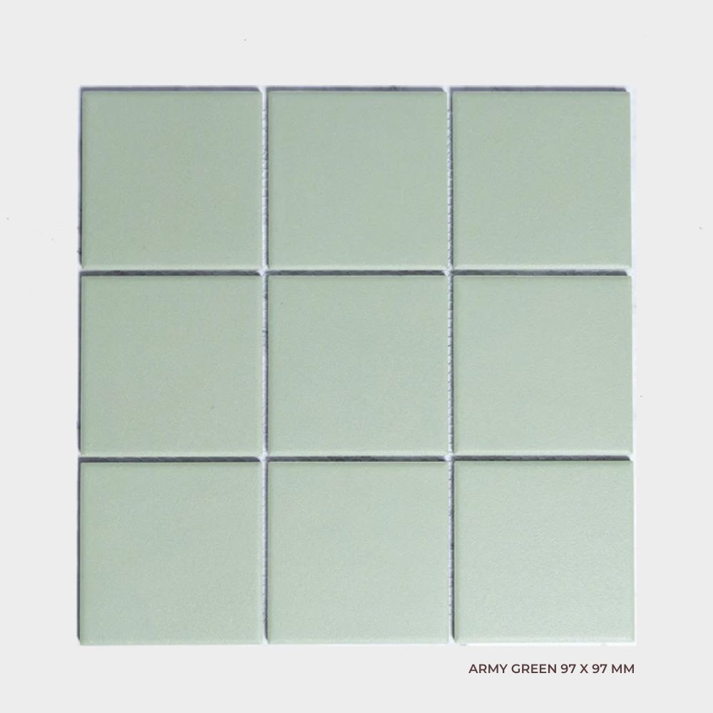 Bridges Series Square Mosaic in Dark Red, Ivory, Army Green, Terracotta, Charcoal, Coral Pink, Duck Egg, Sky Blue, Mocha Brown, Stone Grey & Mint Green ( Sage Green ), Matt finish