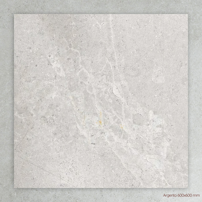 Kavala Stone Look Porcelain Paver Tile 600x600 mm in Argento, Grip finish
