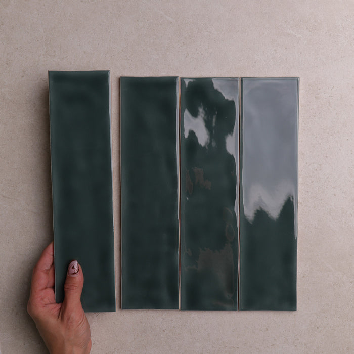 Aura Series Ceramic Wall Tile 75×300 mm in Emerald, Gloss finish