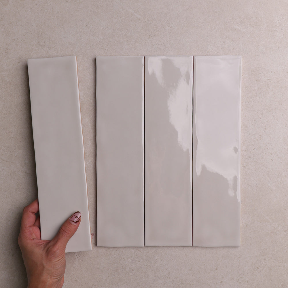 Aura Series Ceramic Wall Tile 75×300 mm in Silver, Gloss finish
