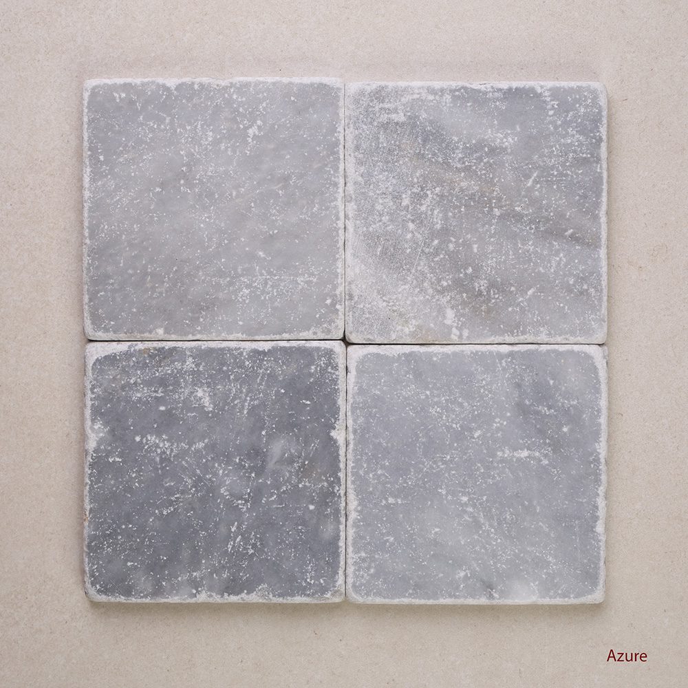 Tumbled Marble Square Natural Stone Tiles 100x100 mm in Azure