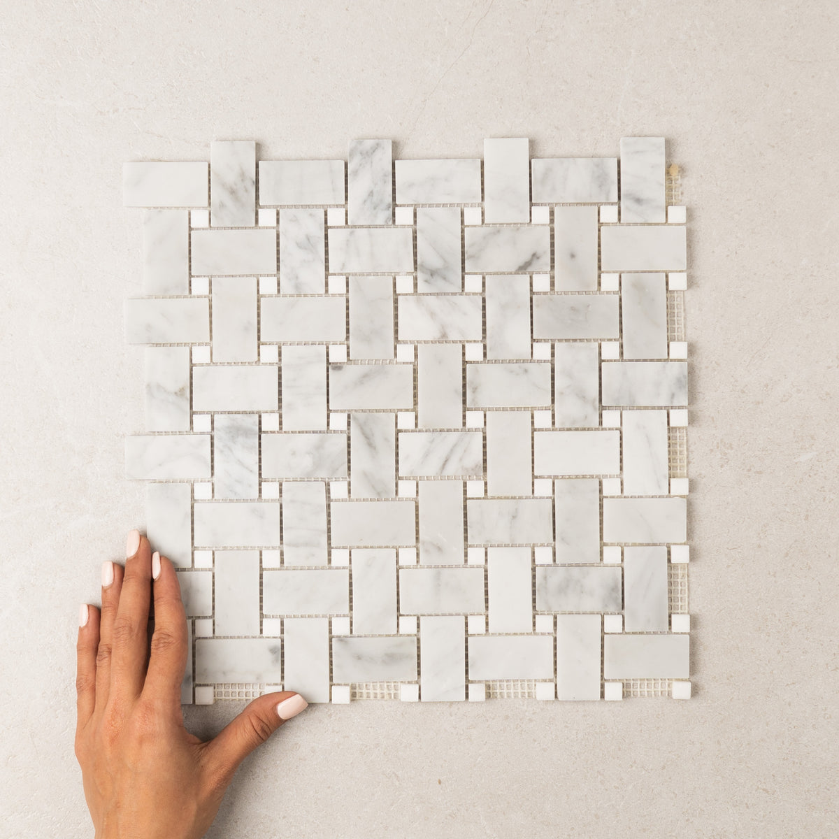 Carrara Basketweave Marble Mosaic | Tumbled & Honed Natural Stone
