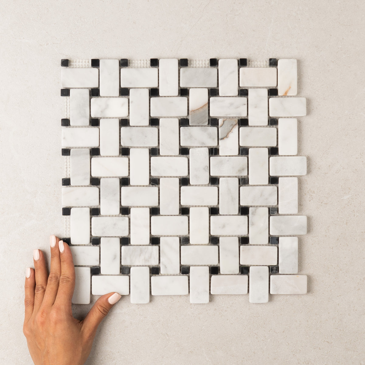 Carrara Basketweave Marble Mosaic | Tumbled & Honed Natural Stone