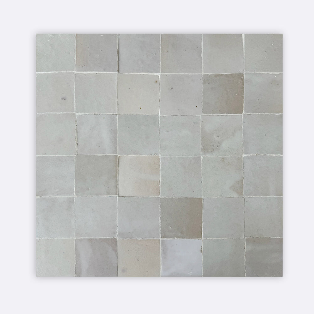 Zellige Square 50 x 50 mm Moroccan Handmade Tiles in Beige, Glazed finish