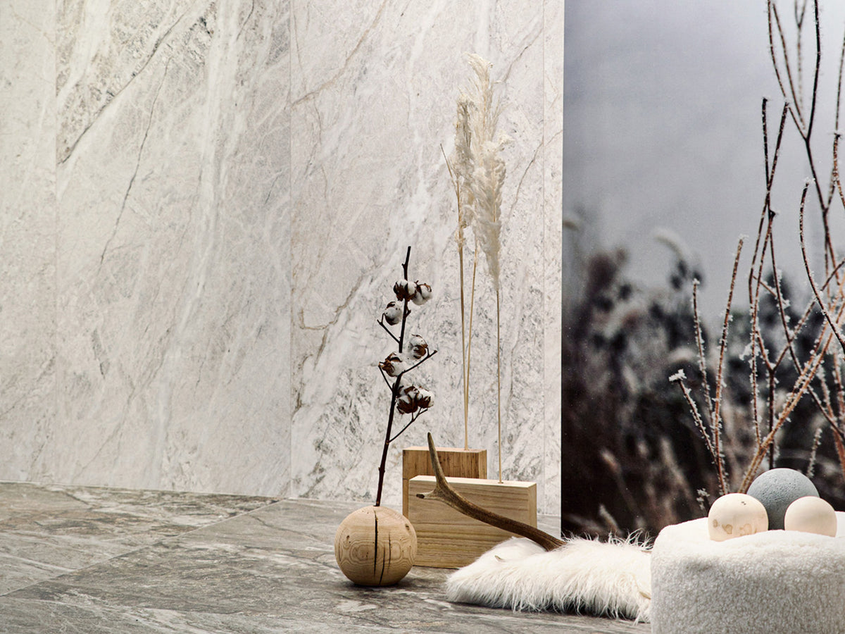 Blend Stone Porcelain Floor and Wall Tile in Black, Grey-Blue & White, Natural finish