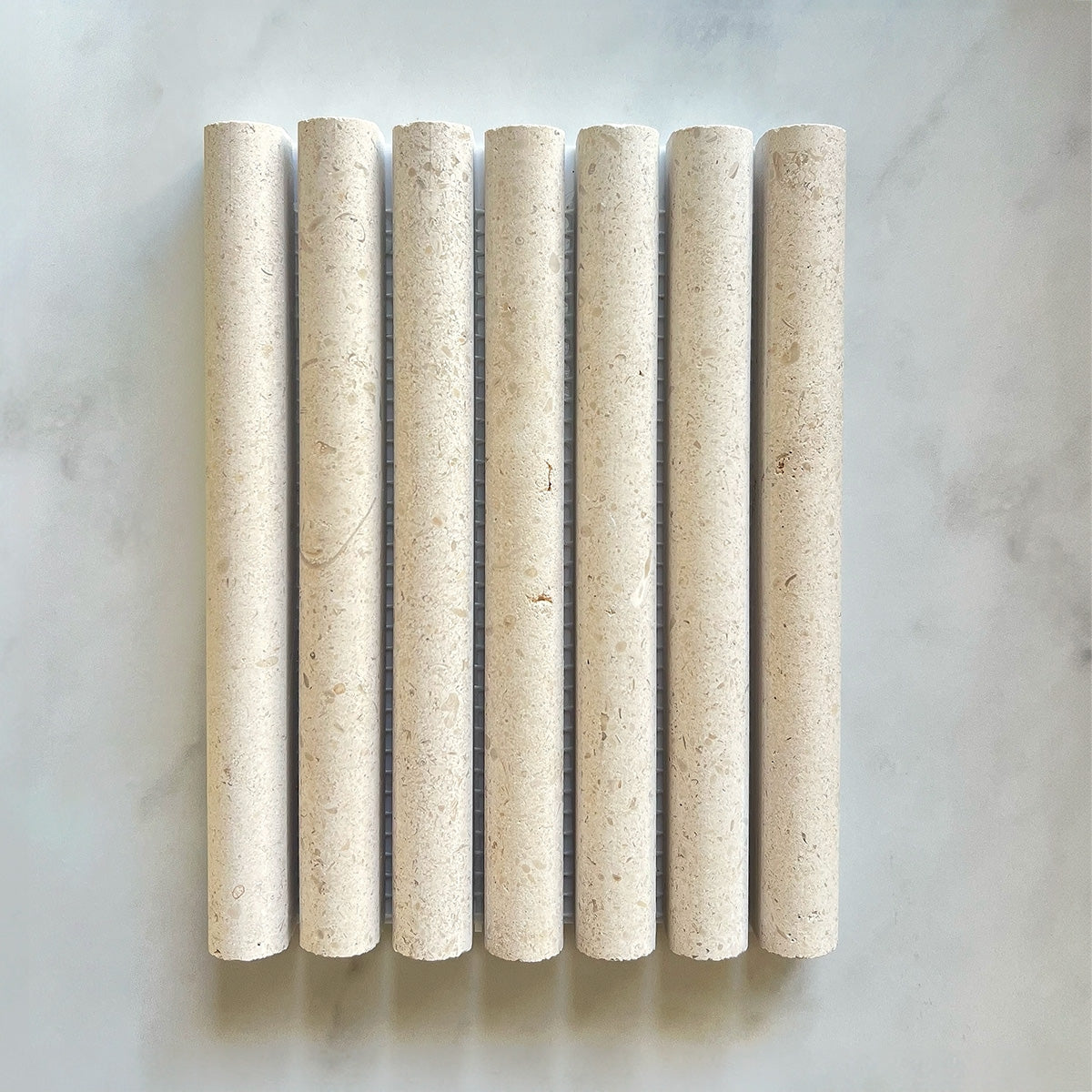 Mini Bamboo Portugal Natural Stone Flute Mosaic in Cream