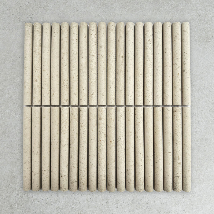 Mini Bamboo Portugal Natural Stone Flute Mosaic in Cream