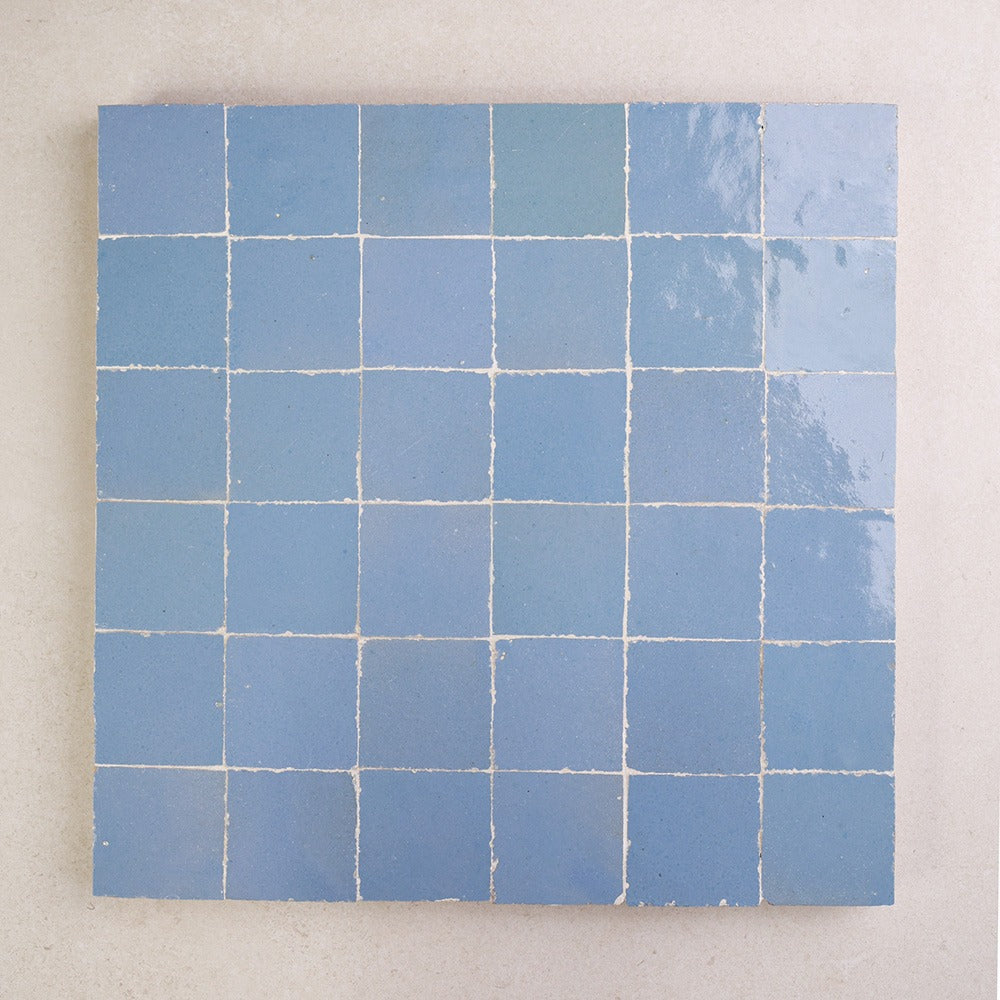 Zellige Square 50 x 50 mm Moroccan Handmade Tiles in Blue, Glazed finish