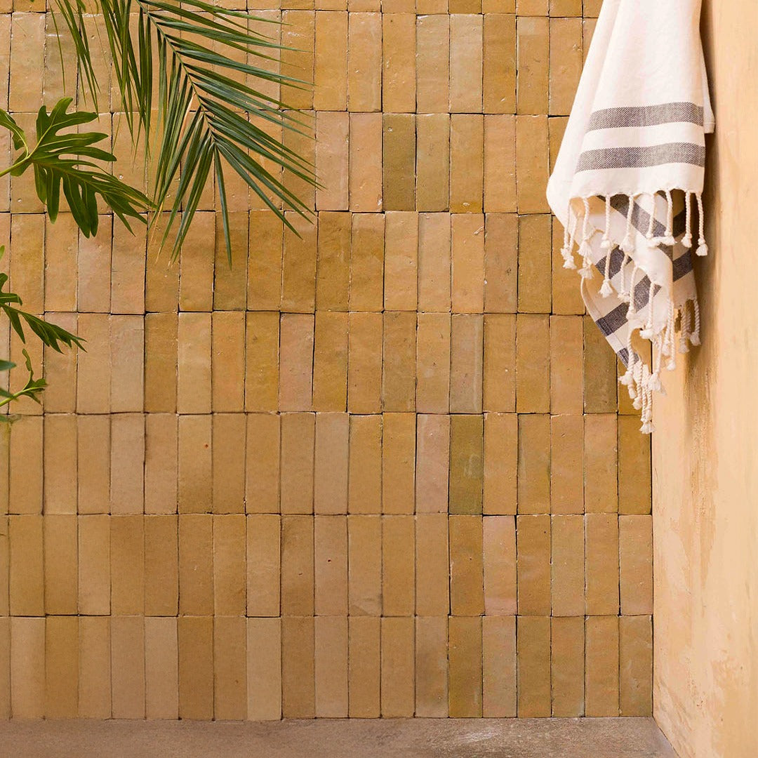 Zellige Bejmat Moroccan Handmade Tiles in Light Blue, Snow, Olive, Beige & Terracotta, Glazed finish