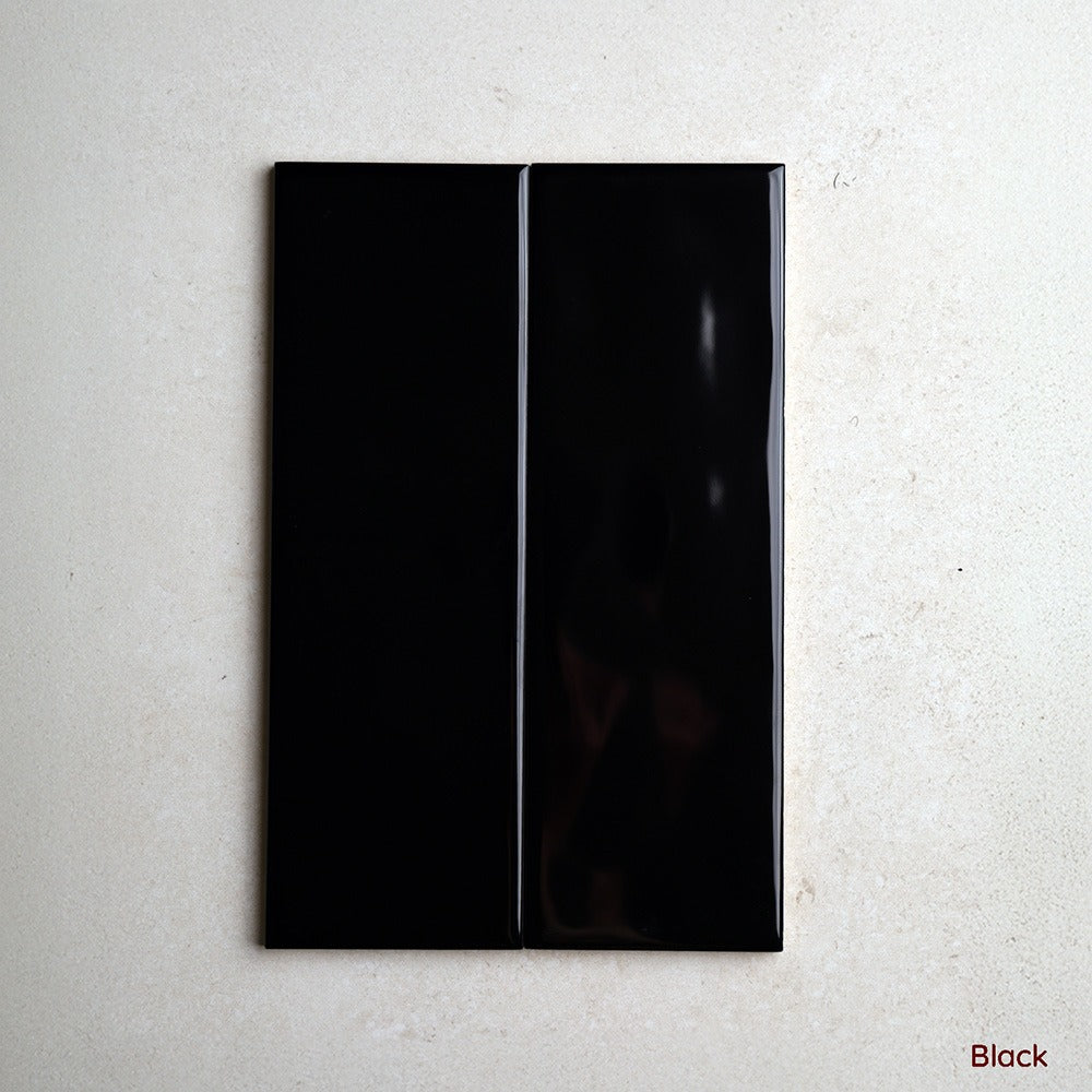 Windermare Series Subway Wall Tile 75 x 225 mm in Black, Gloss finish