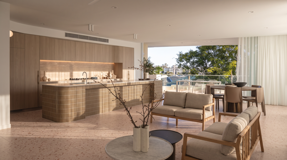 Bondi Blush Terrazzo Porcelain Floor and Wall Tile in Blush, Matt finish
