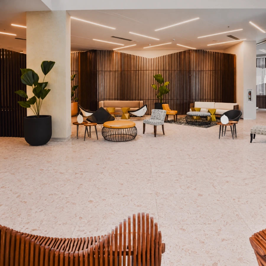 Bondi Blush Terrazzo Porcelain Floor and Wall Tile in Blush, Matt finish
