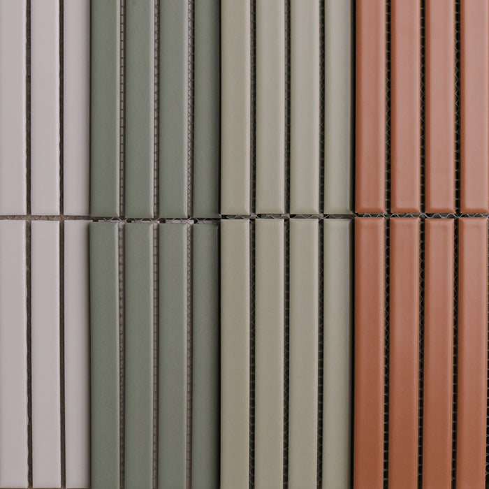 Botanica Kit Kat Series Porcelain Mosaic in Terracotta, Light Sage Green, Sage Green & White, Matt finish