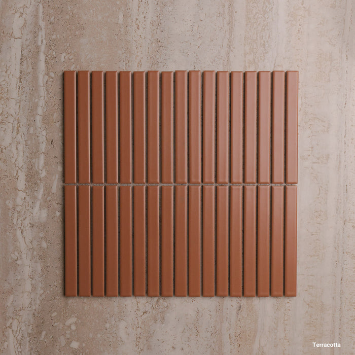 Botanica Kit Kat Series Porcelain Mosaic in Terracotta, Matt finish