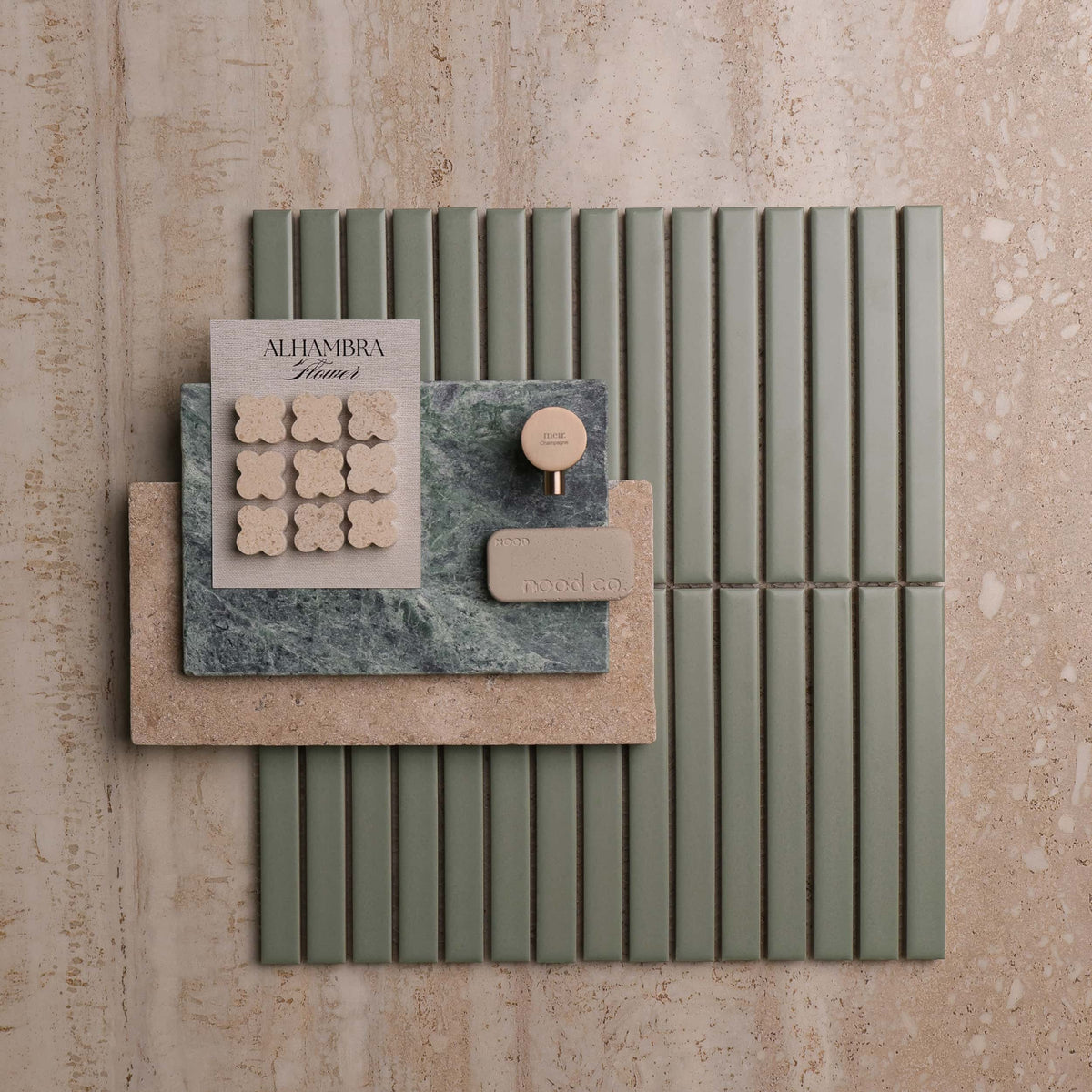 Botanica Kit Kat Series Porcelain Mosaic in Sage Green, Matt finish