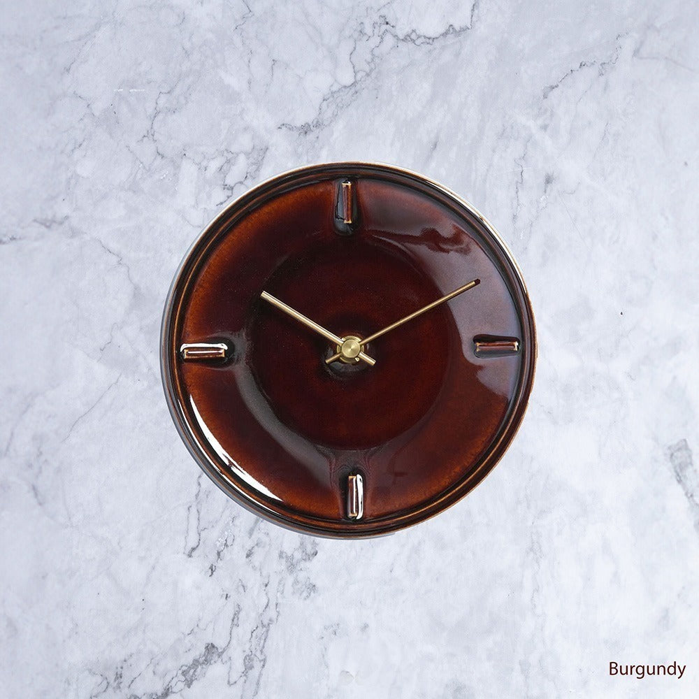Tohoku Hand Glazed Japanese Large Sized Clock in Burgundy