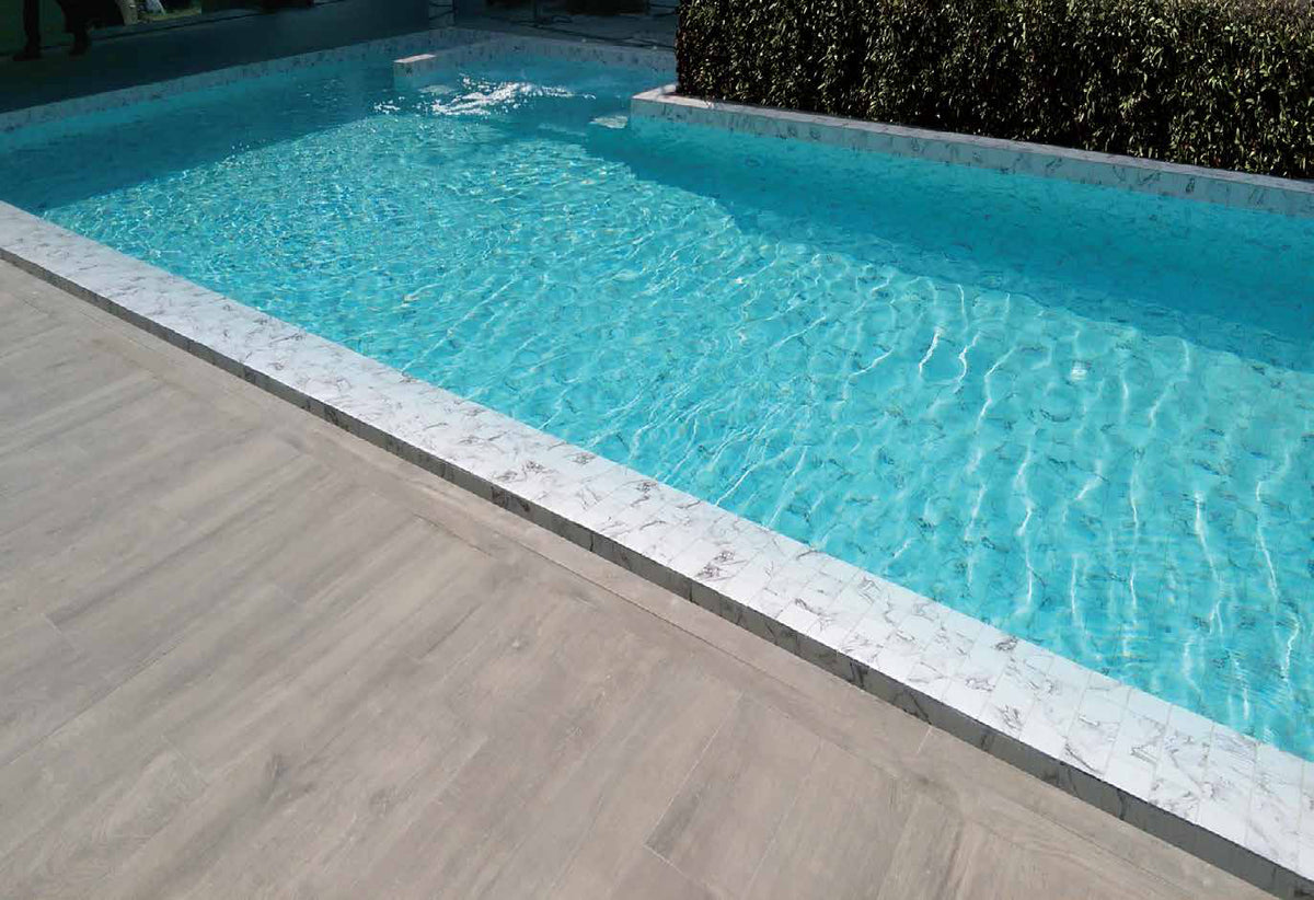 Calacatta Mosaic 97x97 Pool Tile | Square Pool Mosaic in White, Matt finish