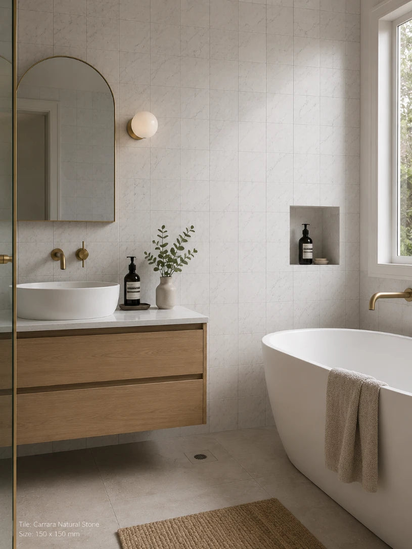 Carrara Square Marble Tile & Mosaic | Tumbled & Honed Natural Stone