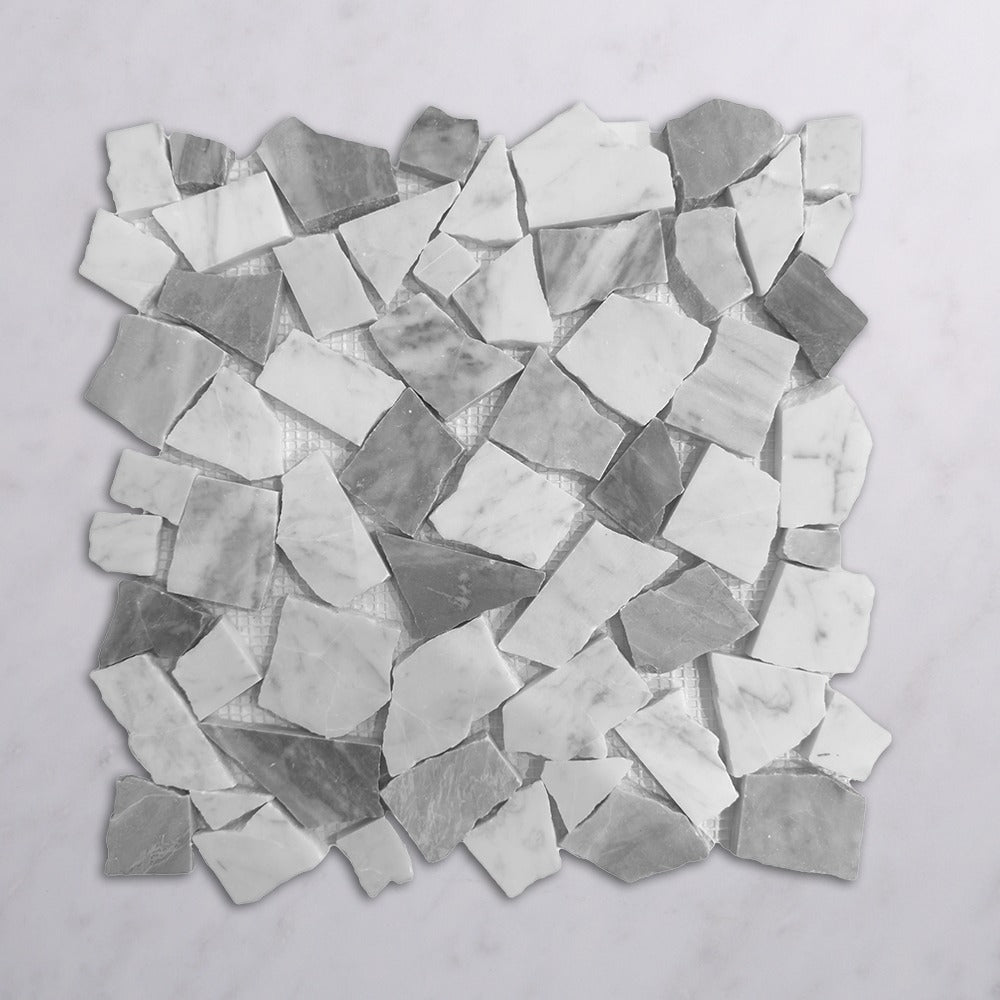 Carrara Crazy Pave Marble Mosaic | Tumbled & Honed Natural Stone