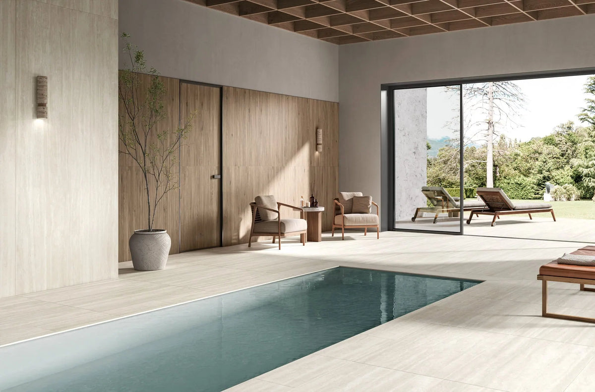 Iconica Verso Vein Cut Porcelain Floor & Wall Tile in Classic, Navona & Silver, Matt finish