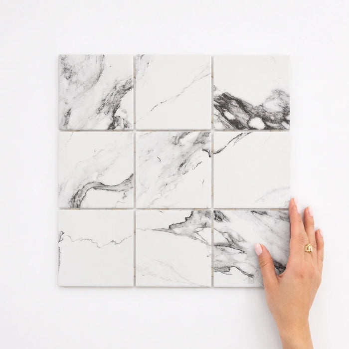 Calacatta Mosaic 97x97 Pool Tile | Square Pool Mosaic in White, Matt finish