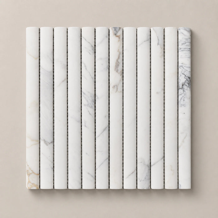 3D Flute Marble Mosaic | Honed Natural Stone Feature Mosaic in Calacatta