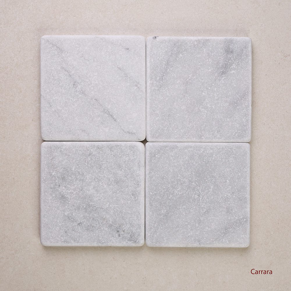 Tumbled Marble Square Natural Stone Tiles 100x100 mm in Carrara