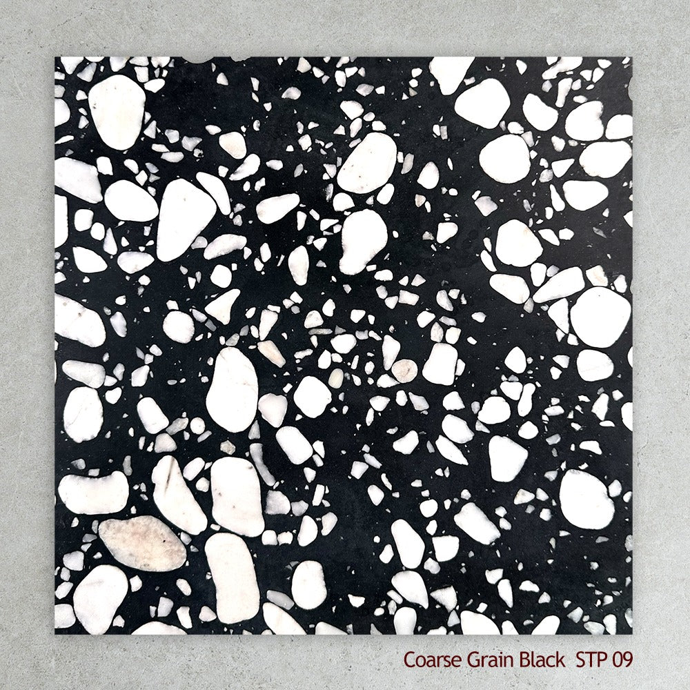 Terrazzo Architectural Range Natural Stone Tile in Coarse Grain Black, Honed finish