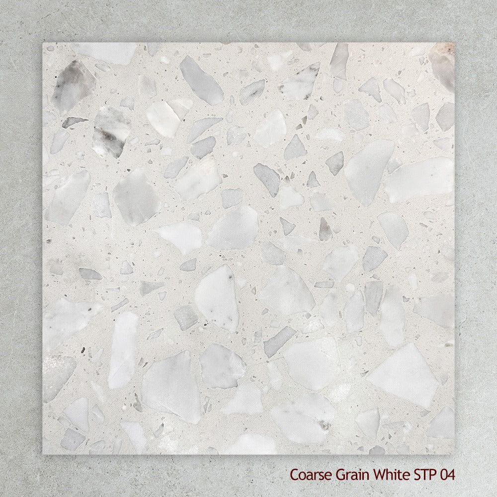 Terrazzo Architectural Range Natural Stone Tile in Coarse Grain White, Honed finish