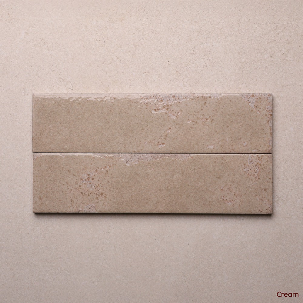 Vibrant Series Subway Wall Tile 70 x 280 mm in Cream, Gloss finish